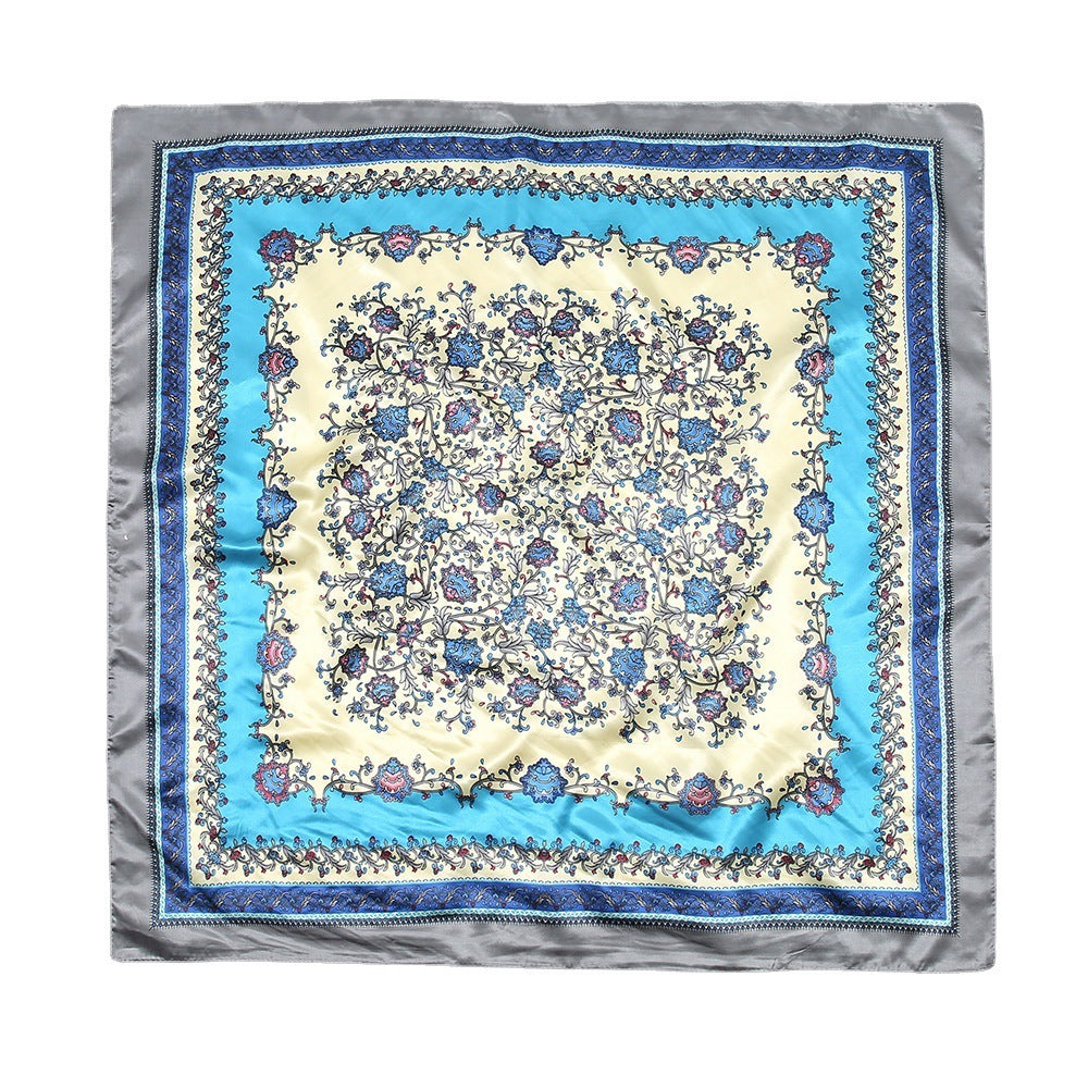 Printed Artificial Silk Square Scarf 90cm Versatile Fashion Headscarf