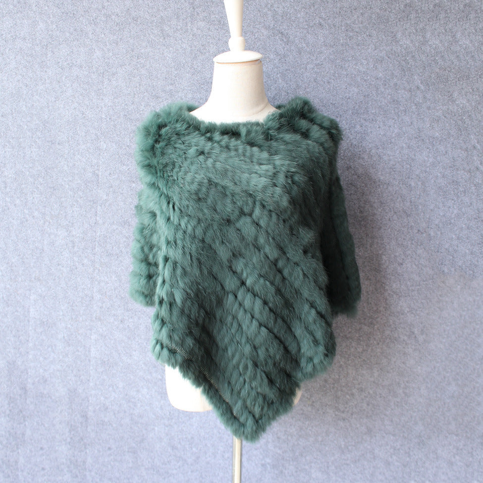 Rabbit wool shawl cloak scarf ladies triangle bib leather grass handmade scarf fur triangle head