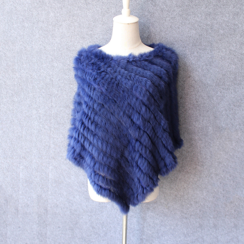Rabbit wool shawl cloak scarf ladies triangle bib leather grass handmade scarf fur triangle head