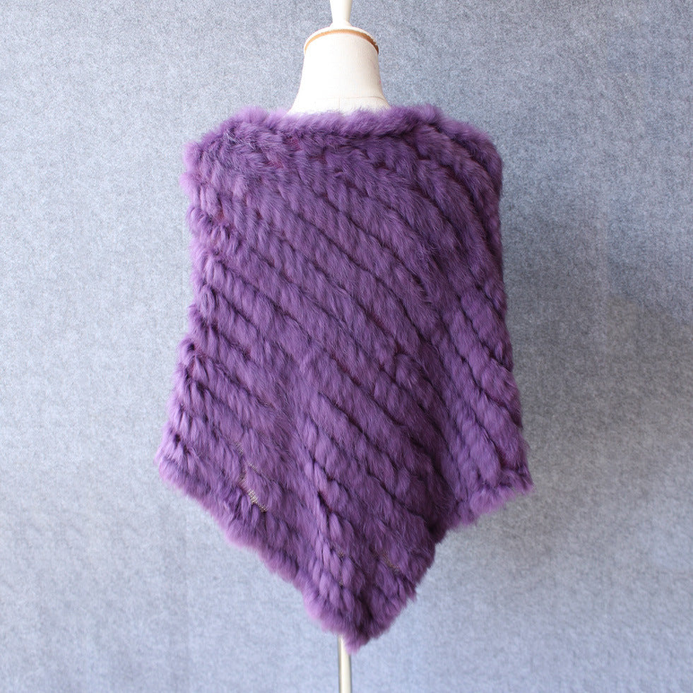 Rabbit wool shawl cloak scarf ladies triangle bib leather grass handmade scarf fur triangle head