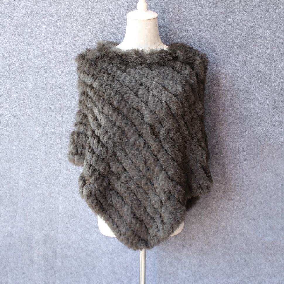 Rabbit wool shawl cloak scarf ladies triangle bib leather grass handmade scarf fur triangle head