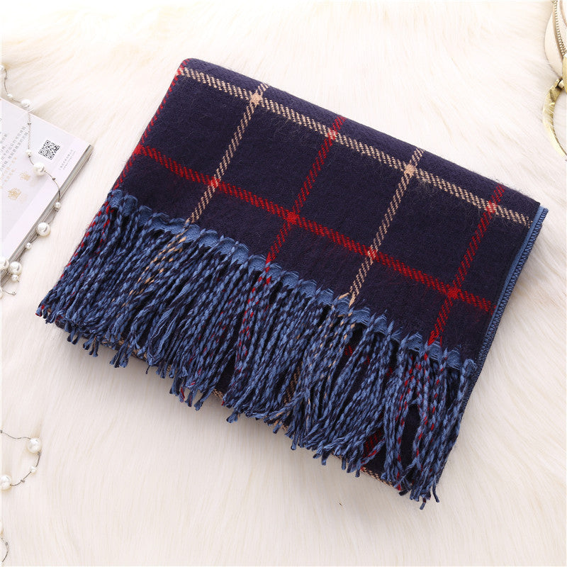 Autumn and winter thick plaid scarf