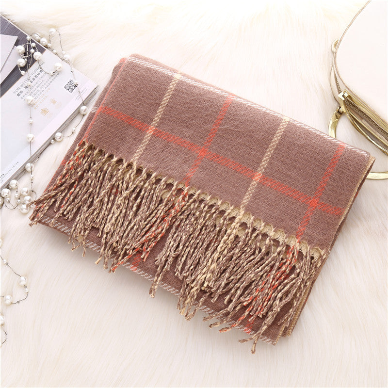 Autumn and winter thick plaid scarf