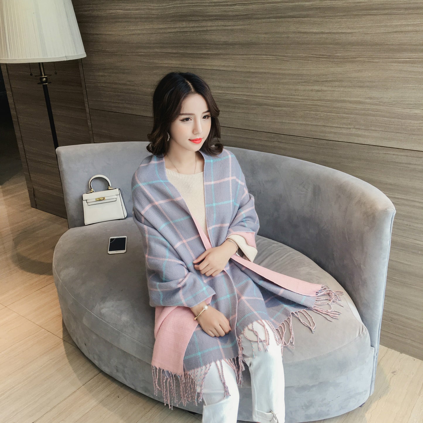 Autumn and winter thick plaid scarf