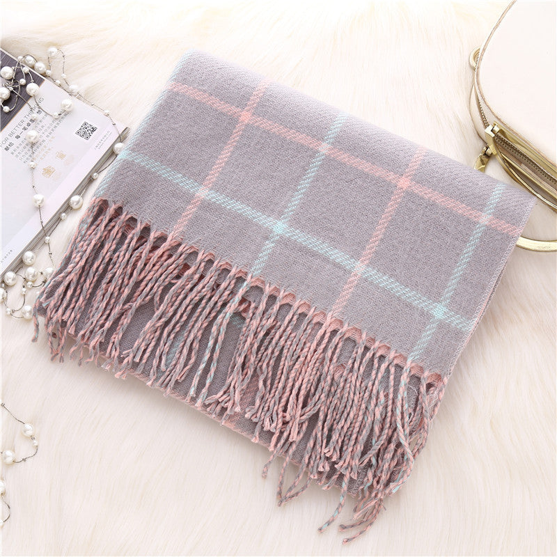 Autumn and winter thick plaid scarf