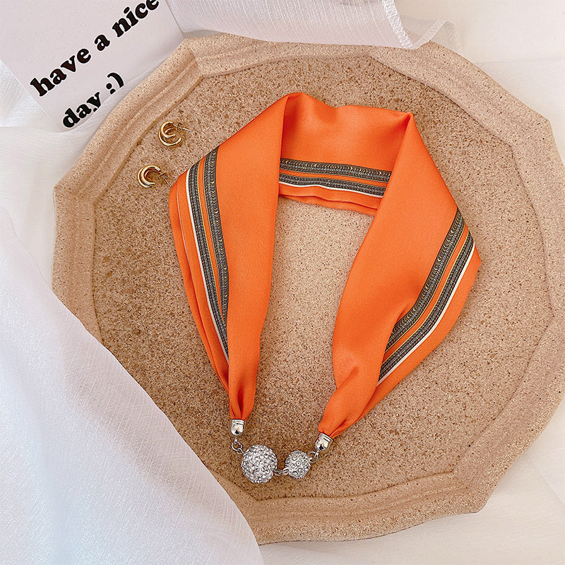 Magnetic Buckle Pearl Lazy Little Silk Scarf Female Neck Protection Decoration