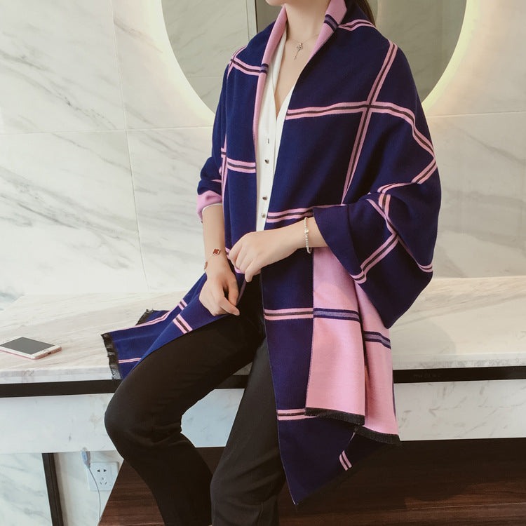 Autumn and winter double-sided plaid cashmere scarf for ladies