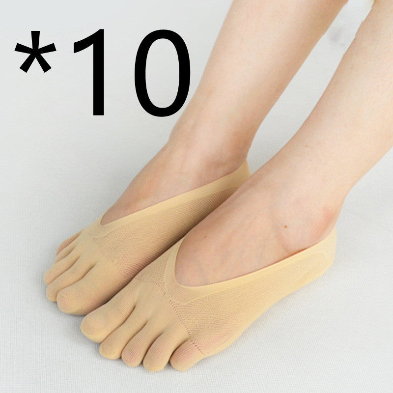 Four Seasons Ultra-Short And Thin Glue Split-Toe Five-Finger Socks Women'S Shallow Mouth