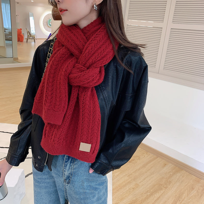Women's Versatile Warm Solid Color Hollow Knitted Cashmere Scarf