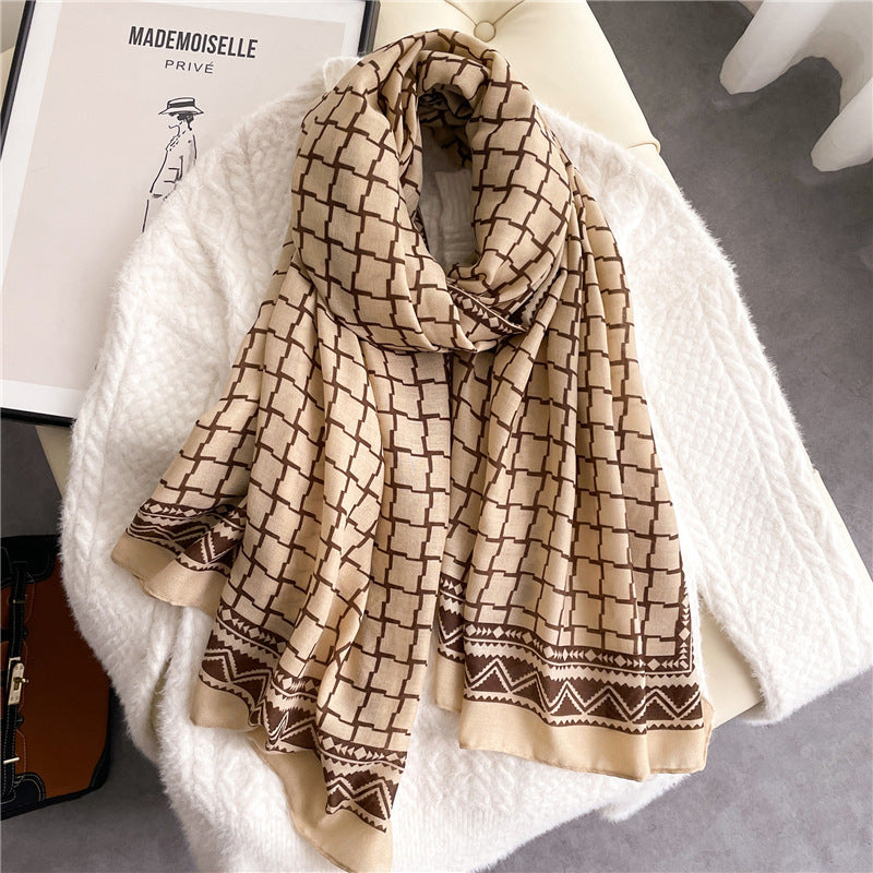 Elegant Floral Shawl In Cotton And Linen