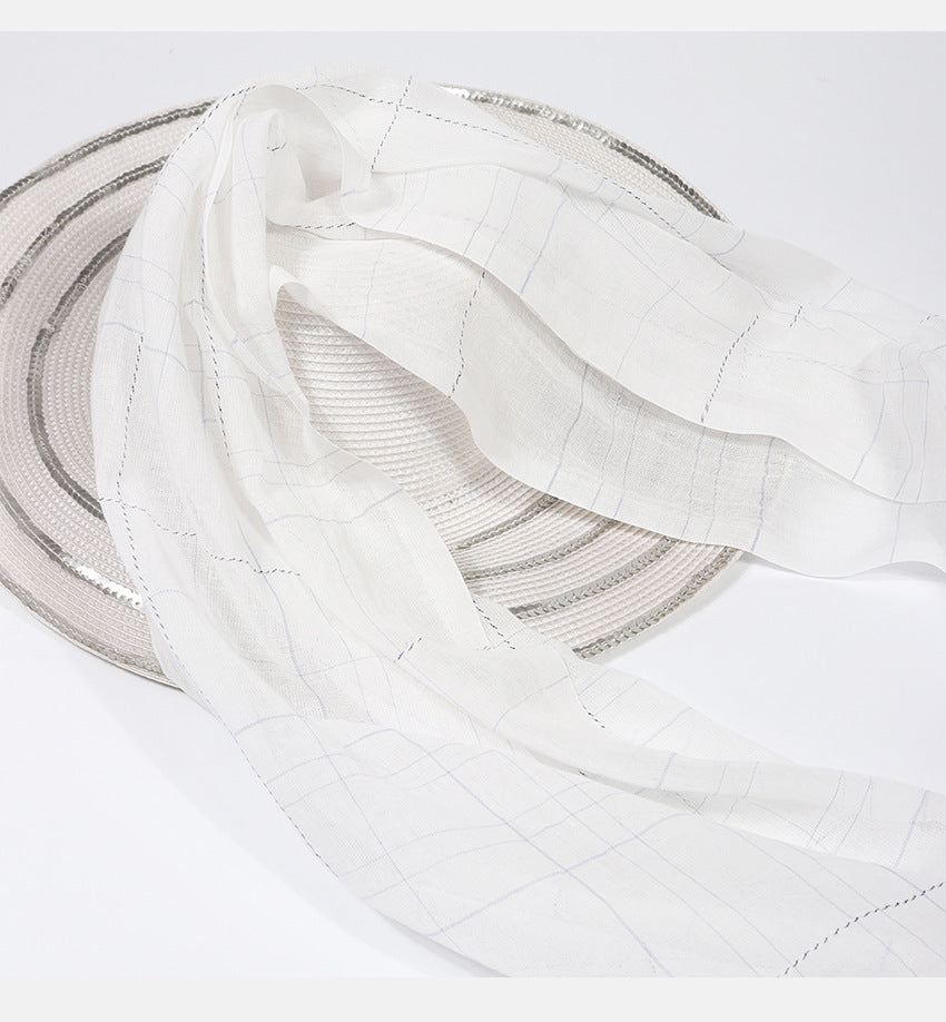 Spring And Summer Blended Yarn Cotton And Linen Plaid Lightweight Breathable Scarf