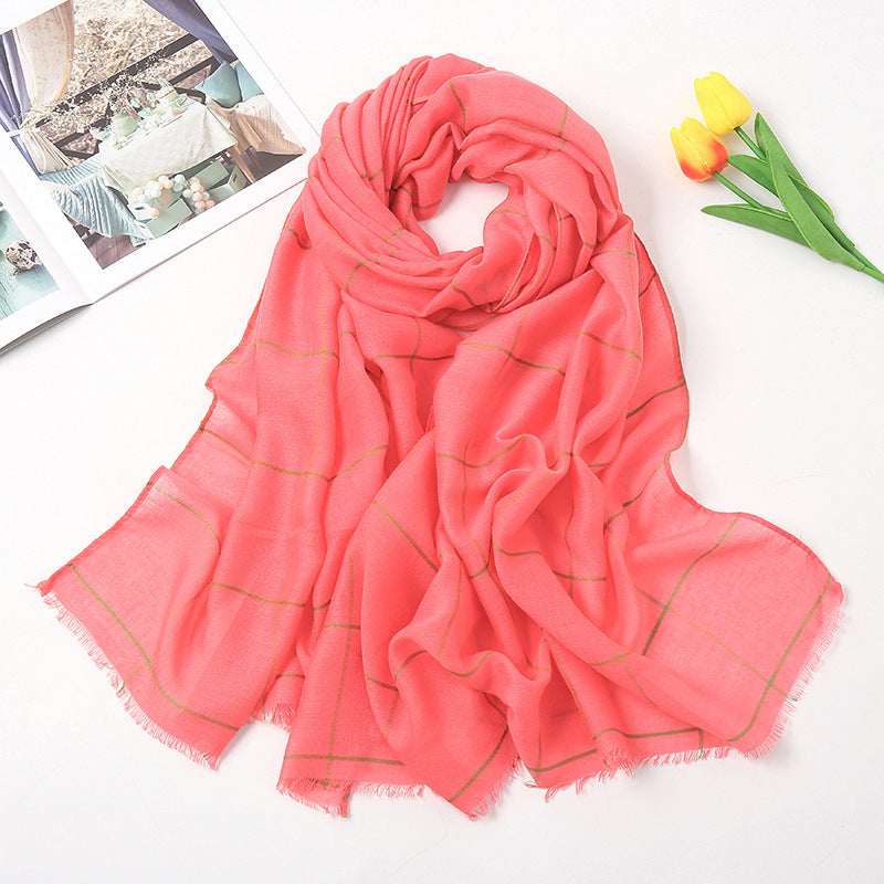 Checked Striped Cotton Linen Scarf