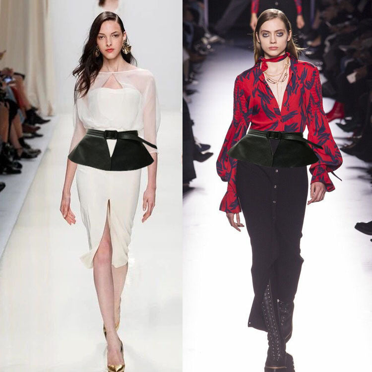 European And American Women's Lychee Pattern Skirt Waistband Can Shrink Ruffled Fashion All-match Korean Women's Belt