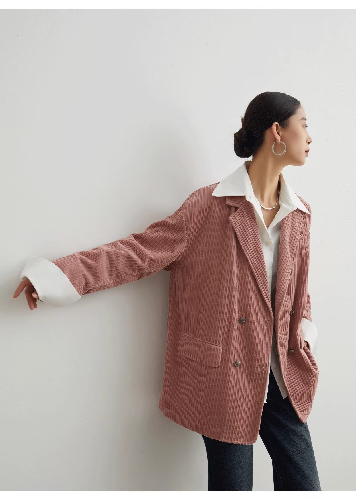 Corduroy Double Breasted Suit Jacket Loose Korean Style