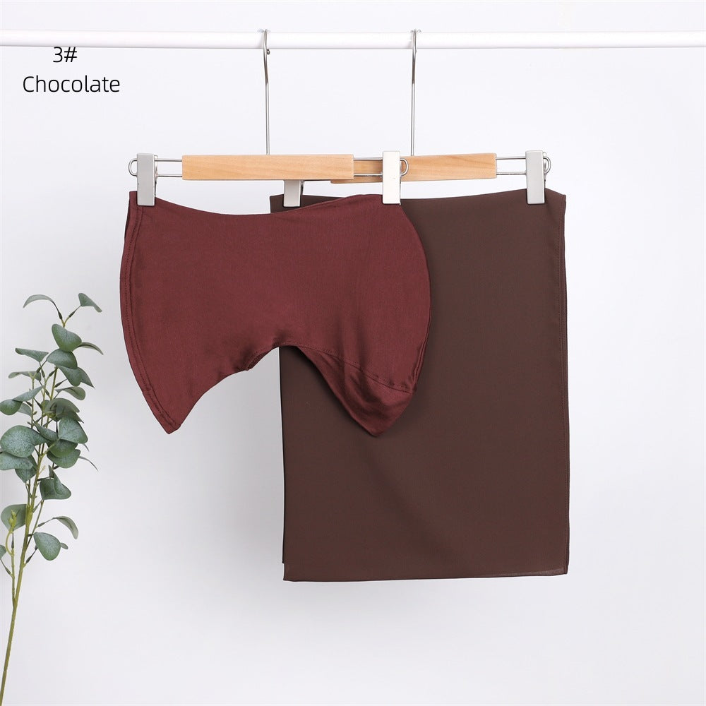 Modal Solid Color Breathable Fits Cap Pearl Chiffon Scarf