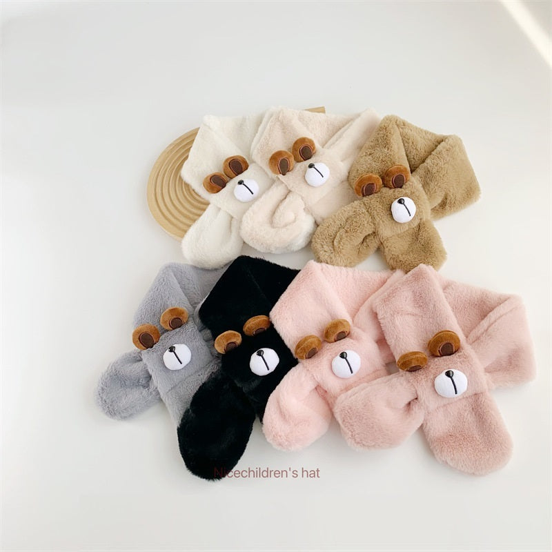 Baby Boys And Girls Winter Thermal Cute Bear Children Plush Scarf
