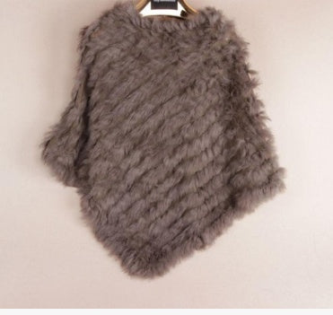 Rabbit wool shawl cloak scarf ladies triangle bib leather grass handmade scarf fur triangle head