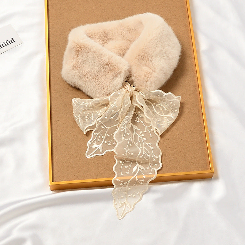 Lace Streamer Furry Cute Rabbit Fur Collar Scarf Thickened And Warm