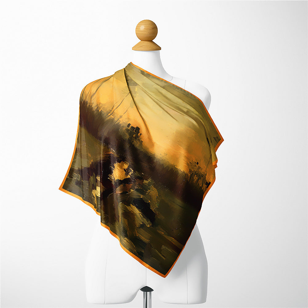 Women's Twill Tie Wrap Silk Scarf Small Square