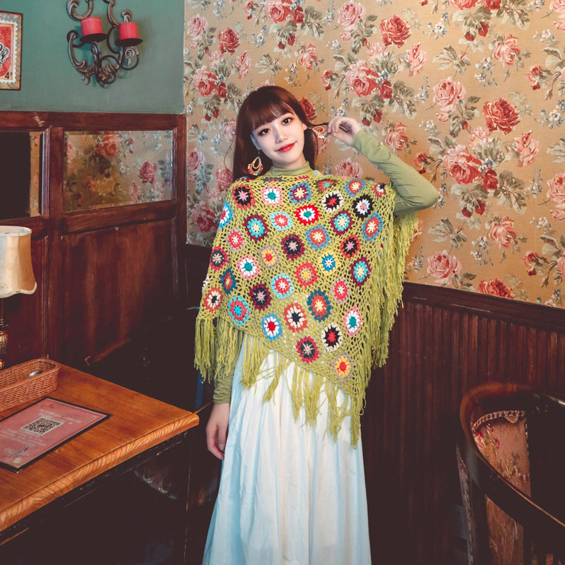 Bohemian Hand-crocheted Fringed Shawl Ethnic Style