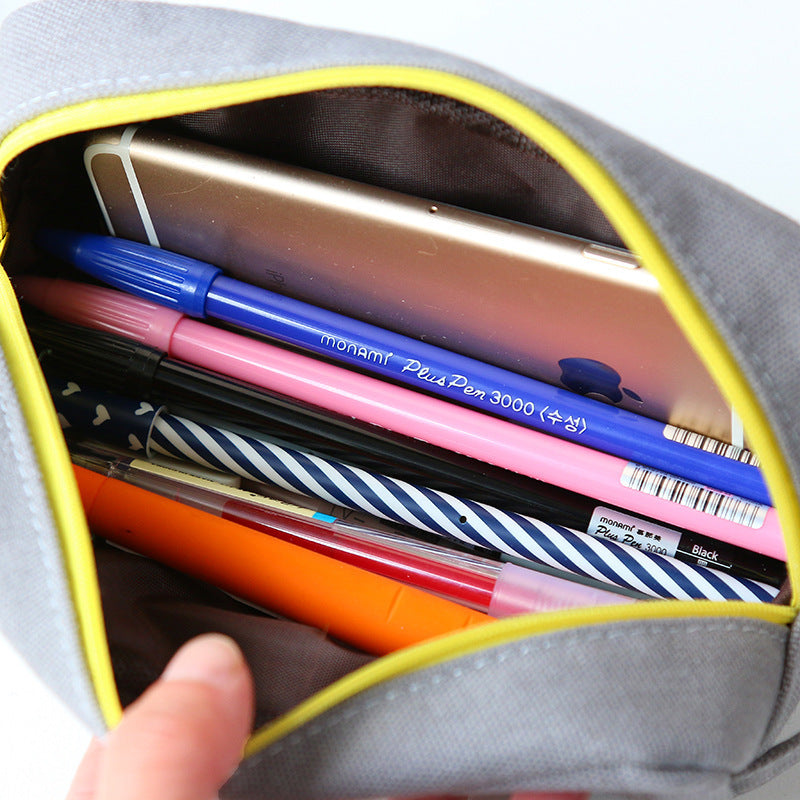 Korean version of the cute and simple creative cat cartoon canvas pencil bag female students large capacity zipper pencil case pencil case