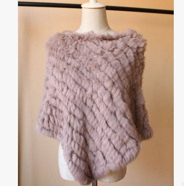 Rabbit wool shawl cloak scarf ladies triangle bib leather grass handmade scarf fur triangle head