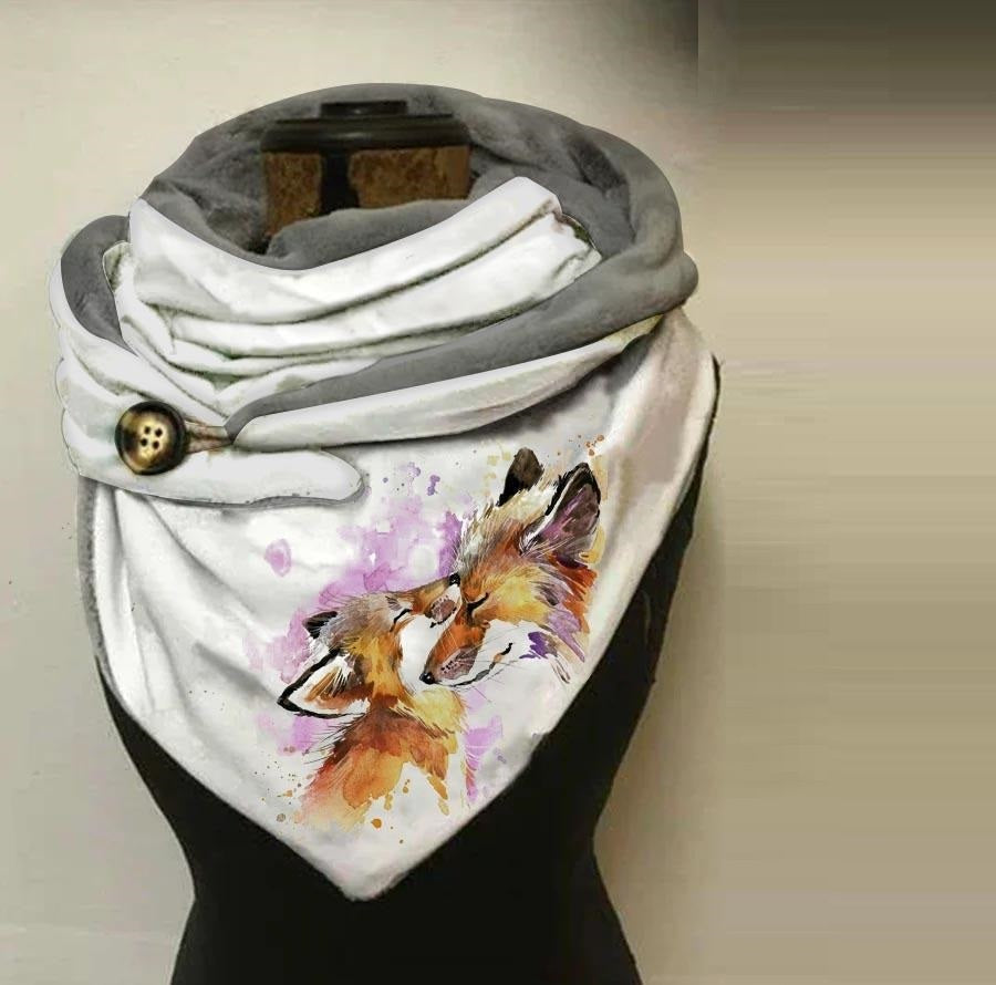 Women's Printed Warm Cotton Button Scarf In Winter