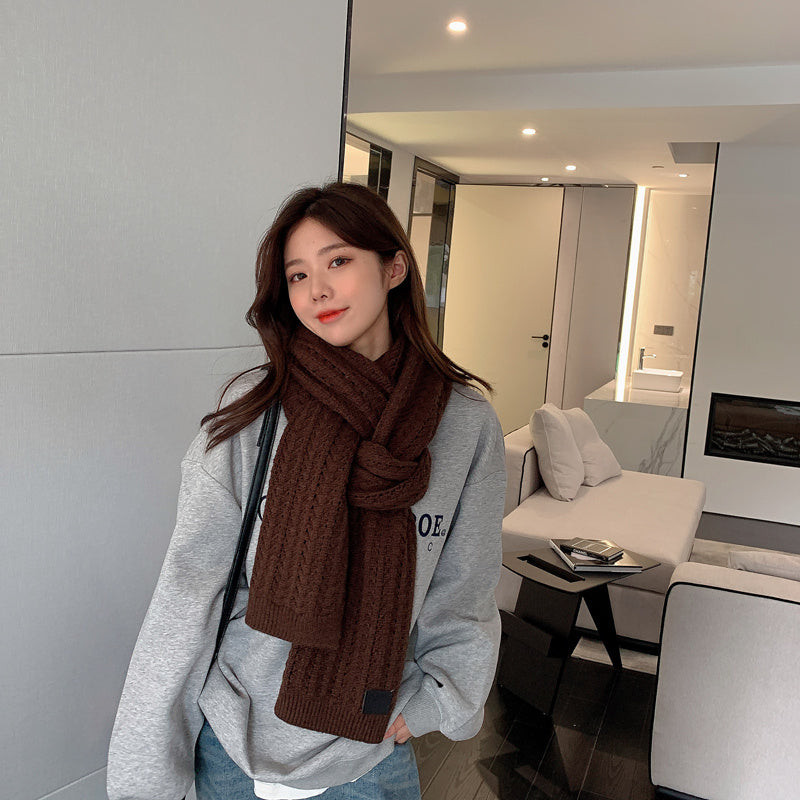 Women's Versatile Warm Solid Color Hollow Knitted Cashmere Scarf