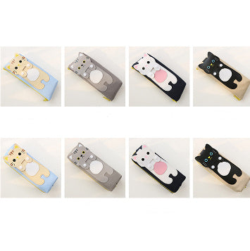 Korean version of the cute and simple creative cat cartoon canvas pencil bag female students large capacity zipper pencil case pencil case