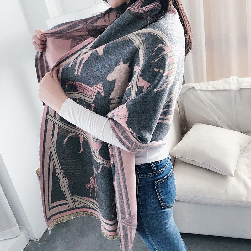 European And American Cashmere Warm Carriage Scarf Girl
