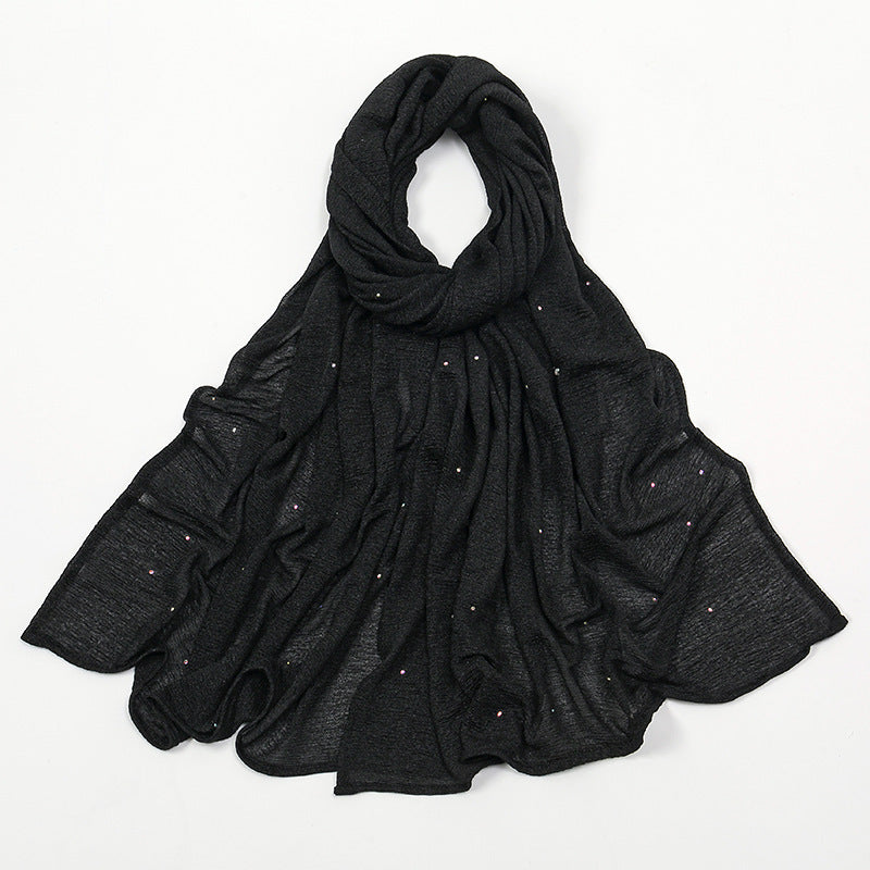 Hemp Wrinkle Starry Hot Rhinestone Headscarf Female Pleated