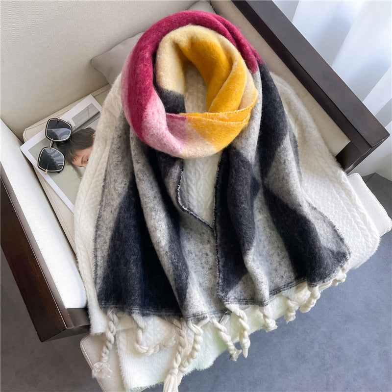 Thickened Warm Geometric Triangle Color Matching Scarf In Winter