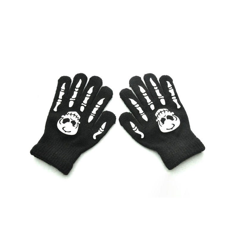 Halloween Fluorescent Luminous Skull And Ghost Claw Printing Gloves