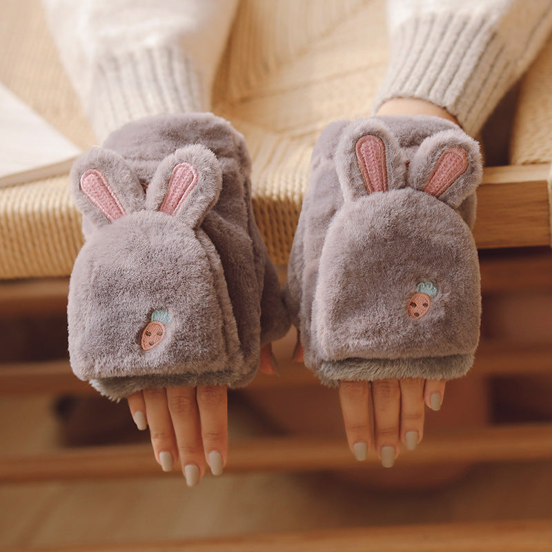 Gloves girl winter plus velvet student cute Korean version
