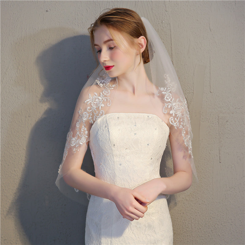 European And American Double Layer Short Hairstyle Fine Silver Lace Headdress