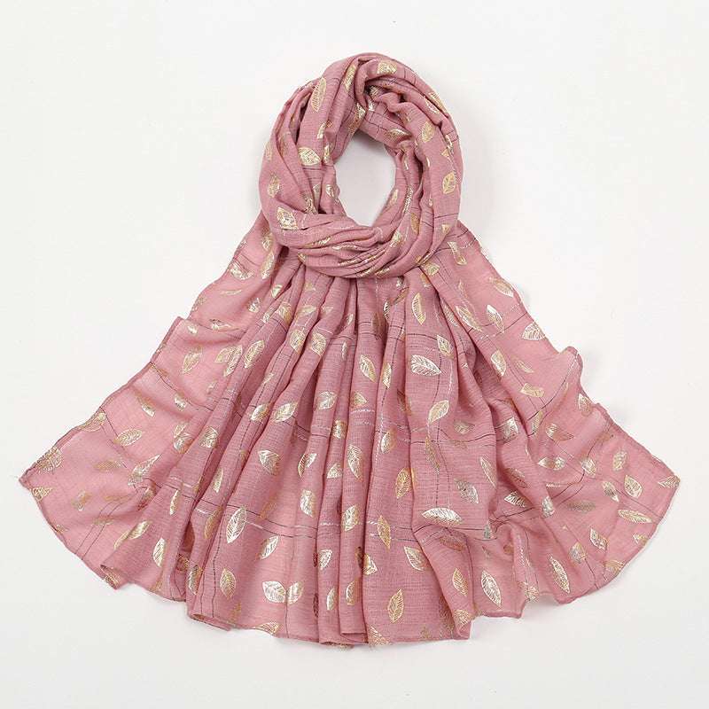 Leaves Bronzing Cotton And Linen Feel Scarf Thin