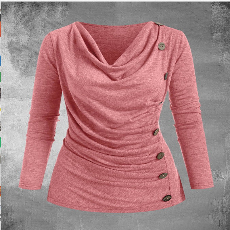 Multi-Fold Collar Casual Fashion Long-Sleeved T-Shirt