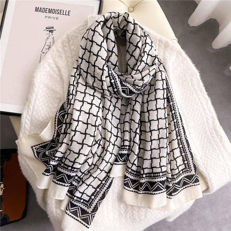 Elegant Floral Shawl In Cotton And Linen
