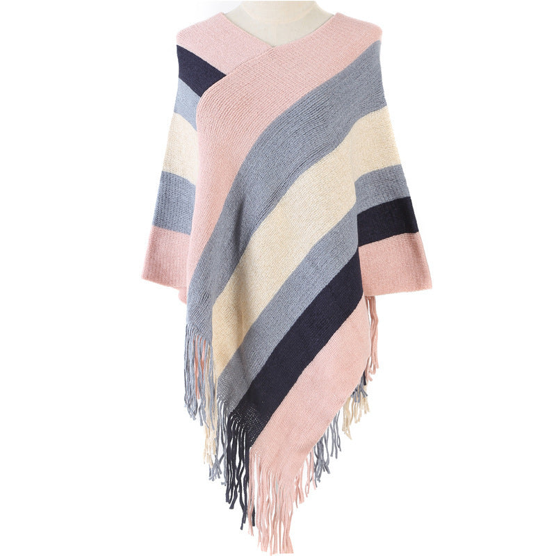 Awning Shawl Women Fashion Stripes Europe And America