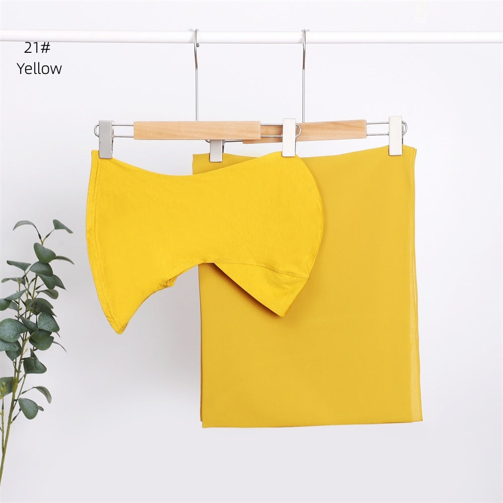 Modal Solid Color Breathable Fits Cap Pearl Chiffon Scarf