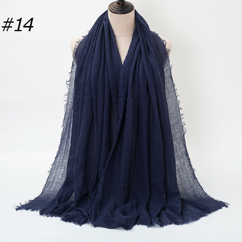 Pure Color Pleated Cotton Scarf Cotton And Linen Scarf