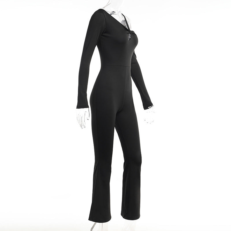 Asymmetrical Strapless Jumpsuit Women's Winter Slim Temperament Simple Flared Pants