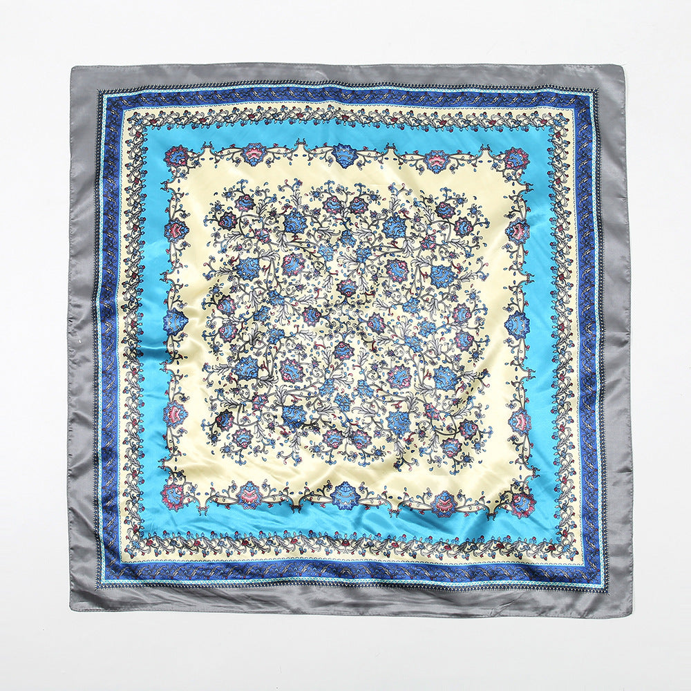 Printed Artificial Silk Square Scarf 90cm Versatile Fashion Headscarf