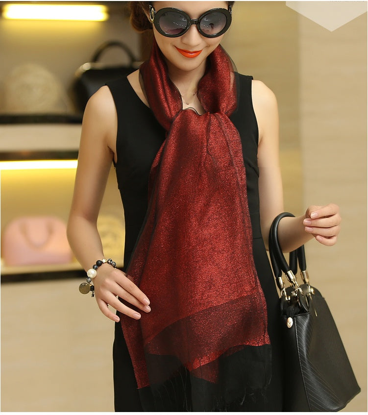Women's Solid Double Organza Fringe Scarf Shawl
