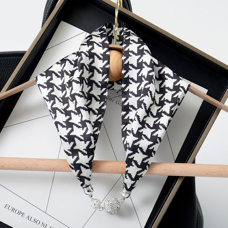 Magnetic Buckle Pearl Lazy Little Silk Scarf Female Neck Protection Decoration