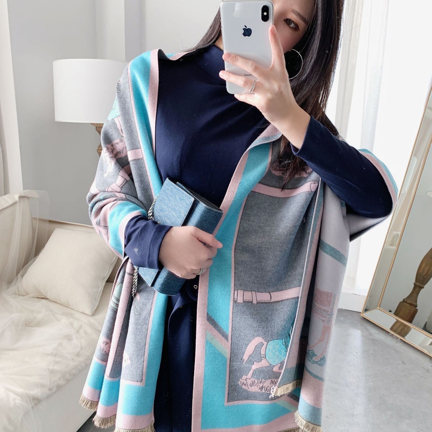 European And American Cashmere Warm Carriage Scarf Girl