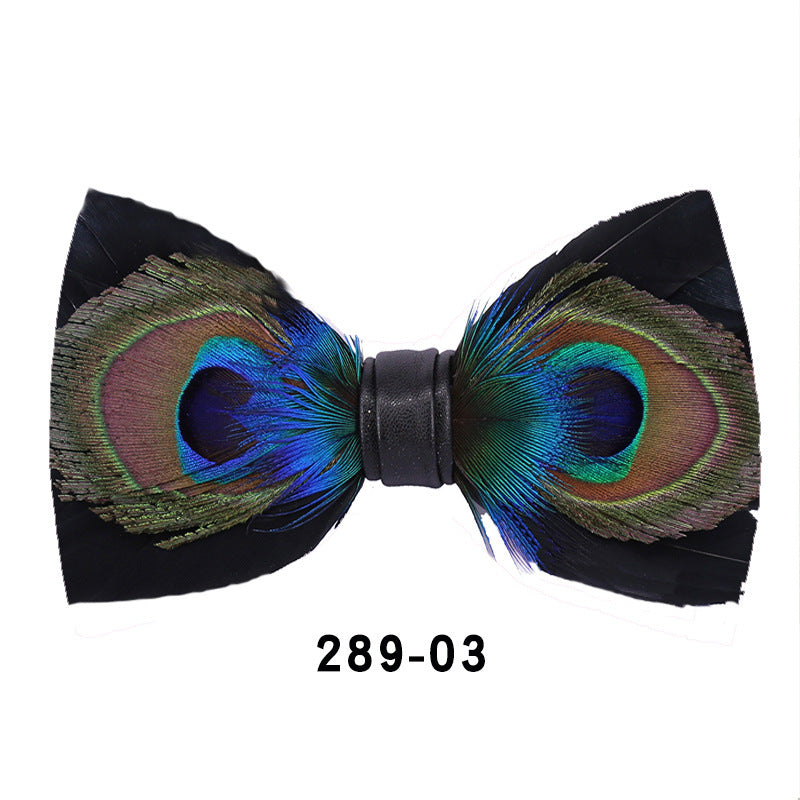 Men's Bow Tie Peacock Big Eyes Blue Feather