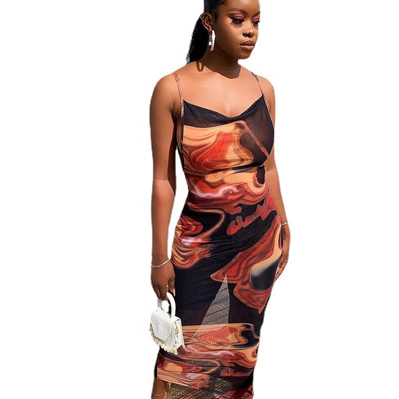 Women's Fashionable High Waist Mesh Camisole Hip Skirt