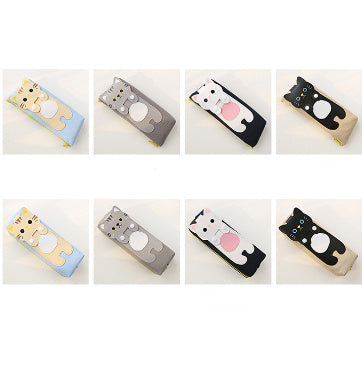 Korean version of the cute and simple creative cat cartoon canvas pencil bag female students large capacity zipper pencil case pencil case
