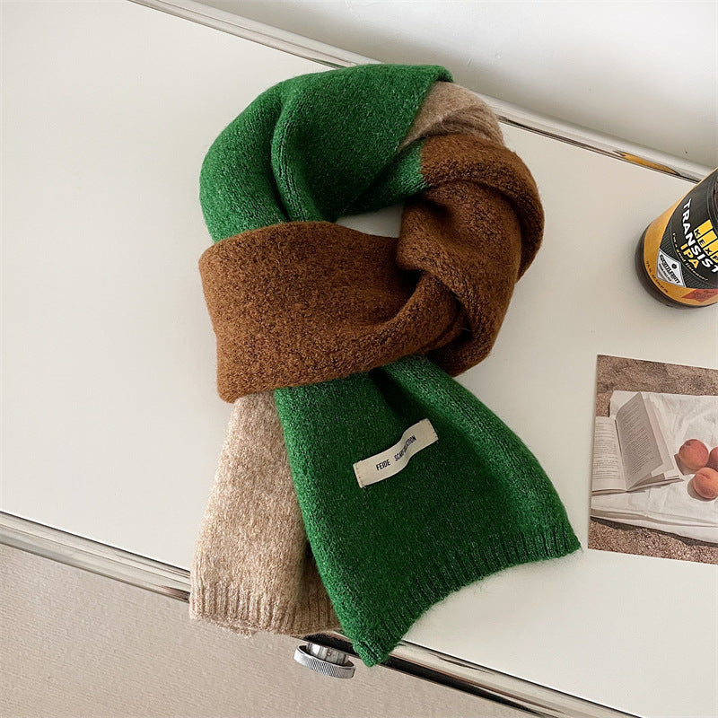 Women's All-match White Wool Contrast Color Scarf